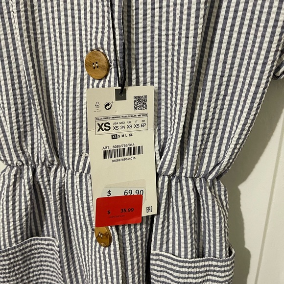 Women Jumpsuit - Zara Brand - Blue & White Stripes - Picture 4 of 7